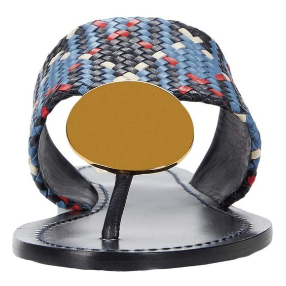 Tory Burch $268 Patos LEATHER Disk Sandal Blue Woven 10 - Picture 6 of 10